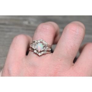 Opal Engagement ring set, raw stone ring, alternative engagement ring, u…